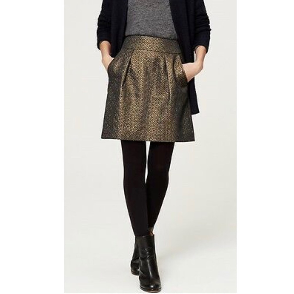 Loft | Metallic jacquard shift skirt w/ pockets